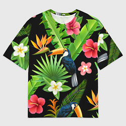 Футболка оверсайз мужская Тропический паттерн с туканом, цвет: 3D-принт