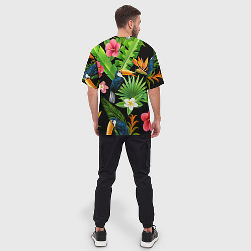 Мужская футболка оверсайз Тропический паттерн с туканом / 3D-принт – фото 4