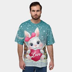 Футболка оверсайз мужская Новогодняя зайка с сердечком, цвет: 3D-принт — фото 2