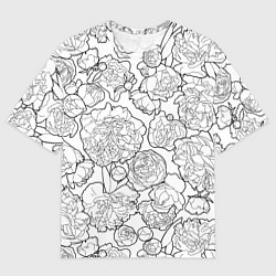 Мужская футболка оверсайз Пышные Пионы: линейный рисунок