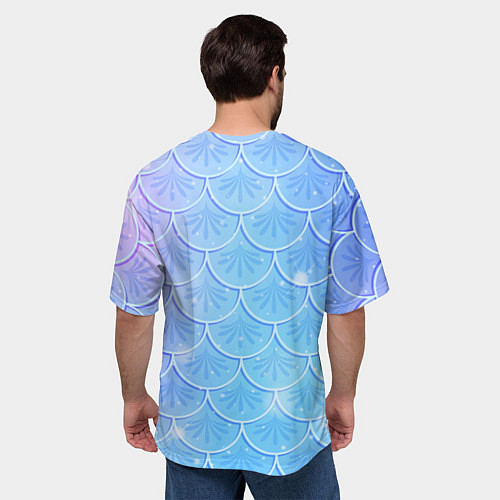 Мужская футболка оверсайз Голубая чешуя русалки - паттерн / 3D-принт – фото 4