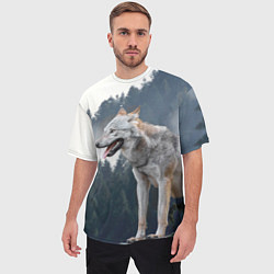 Футболка оверсайз мужская Волк на фоне леса, цвет: 3D-принт — фото 2