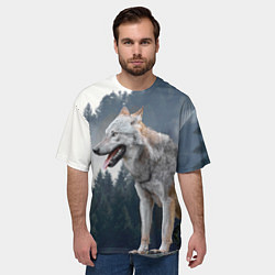 Футболка оверсайз мужская Волк на фоне леса, цвет: 3D-принт — фото 2