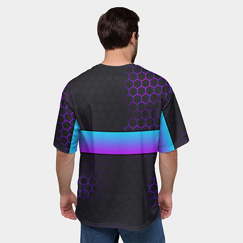 Мужская футболка оверсайз Лёня всегда прав - неоновые соты / 3D-принт – фото 4