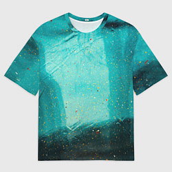 Мужская футболка оверсайз Сине-зелёный туман и мазки красок
