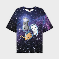 Мужская футболка оверсайз Три котика в открытом космосе