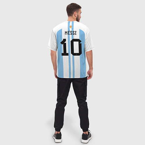 Мужская футболка оверсайз Месси Аргентина ЧМ 2022 / 3D-принт – фото 4