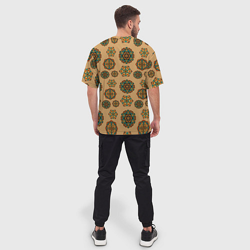 Мужская футболка оверсайз Мандалы на бежевом фоне / 3D-принт – фото 4
