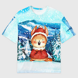Футболка оверсайз мужская Счастливый зайчонок новый год, цвет: 3D-принт