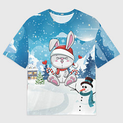 Футболка оверсайз мужская Новогодний зайка символ года 2023, цвет: 3D-принт