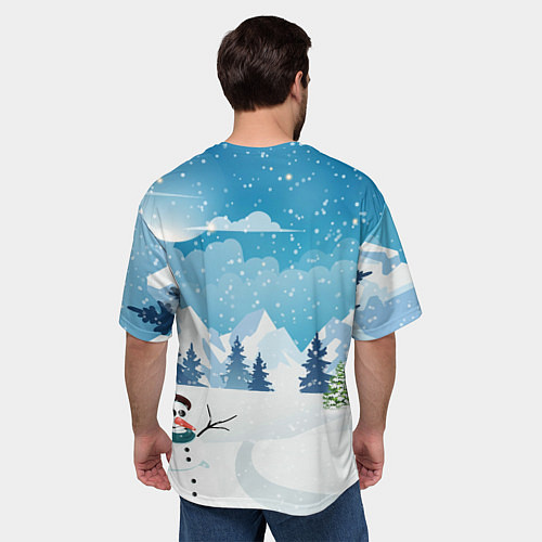 Мужская футболка оверсайз Новогодний зайка символ года 2023 / 3D-принт – фото 4