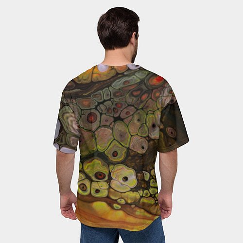 Мужская футболка оверсайз Оранжевые камни, вода и краски / 3D-принт – фото 4