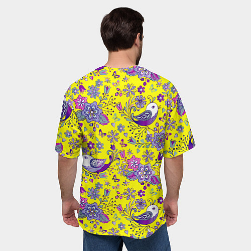 Мужская футболка оверсайз Птички и цветы на желтом / 3D-принт – фото 4