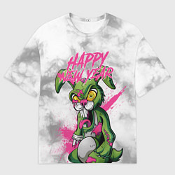 Футболка оверсайз мужская Zombie rabbit Happy new year, цвет: 3D-принт