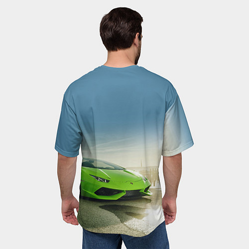 Мужская футболка оверсайз Ламборджини на берегу океана / 3D-принт – фото 4