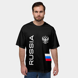Футболка оверсайз мужская Россия и три линии на черном фоне, цвет: 3D-принт — фото 2