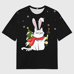 Мужская футболка оверсайз Серьёзный новогодний кот