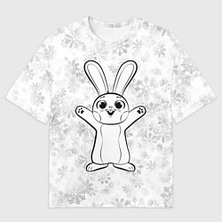 Футболка оверсайз мужская Счастливый кролик и снежинки, цвет: 3D-принт