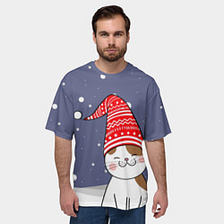 Футболка оверсайз мужская Котик в шапке, цвет: 3D-принт — фото 2