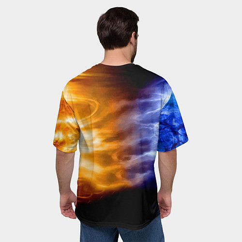 Мужская футболка оверсайз Борьба двух стихий - лёд и пламя / 3D-принт – фото 4