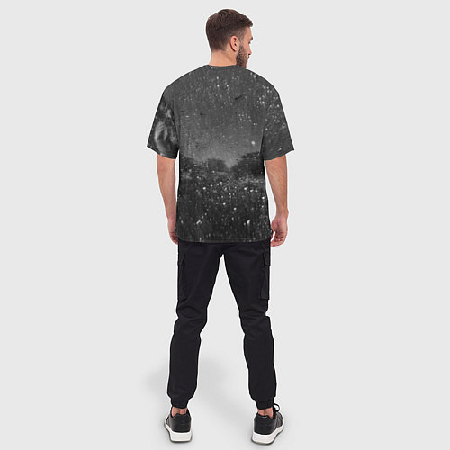 Мужская футболка оверсайз Абстрактная тьма и следы белой краски / 3D-принт – фото 4