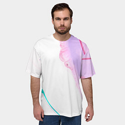 Футболка оверсайз мужская Розовые и зелёные краски и линии на белом фоне, цвет: 3D-принт — фото 2