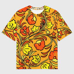 Футболка оверсайз мужская Хохлома золотой фон, цвет: 3D-принт