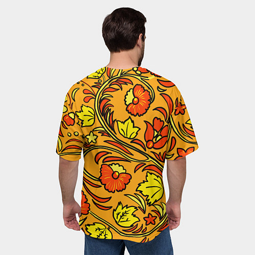 Мужская футболка оверсайз Хохлома золотой фон / 3D-принт – фото 4