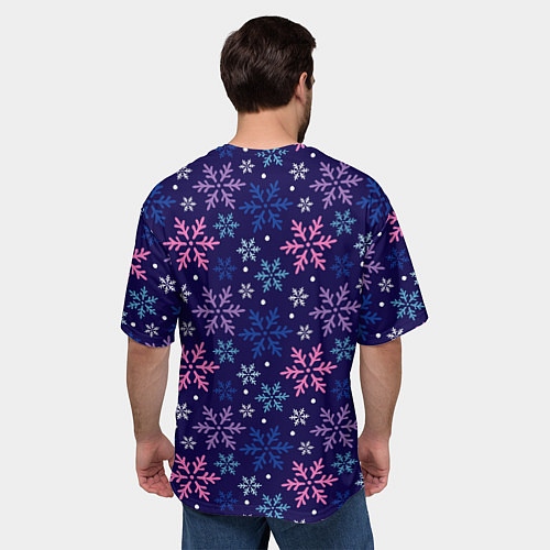 Мужская футболка оверсайз Снежинки ночные / 3D-принт – фото 4