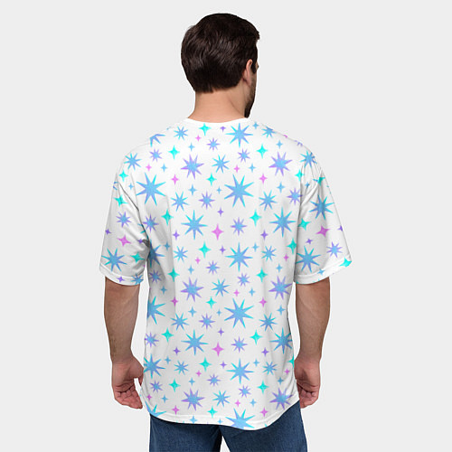 Мужская футболка оверсайз Разноцветные звезды на белом фоне / 3D-принт – фото 4
