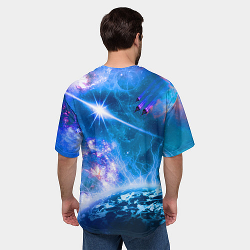Мужская футболка оверсайз Космос - планета и яркая звезда / 3D-принт – фото 4