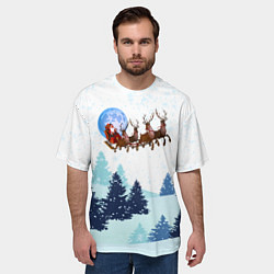 Футболка оверсайз мужская Санта на оленях, цвет: 3D-принт — фото 2