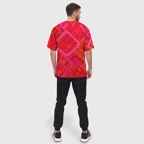 Мужская футболка оверсайз Красные абстрактные геометрические ромбы / 3D-принт – фото 4