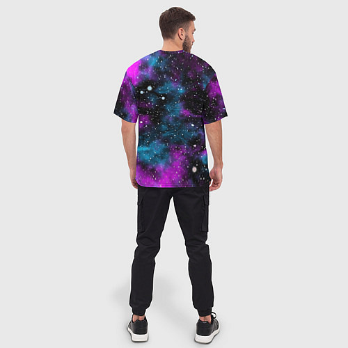 Мужская футболка оверсайз Галактика сиреневая / 3D-принт – фото 4