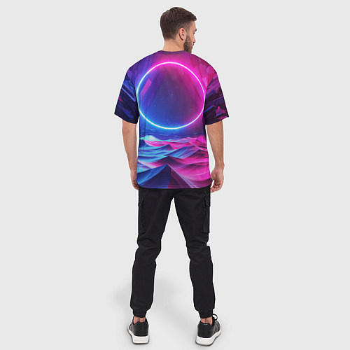 Мужская футболка оверсайз Круг и разноцветные кристаллы - vaporwave / 3D-принт – фото 4
