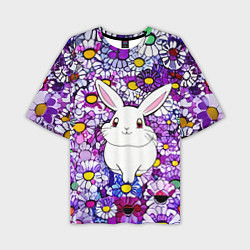 Футболка оверсайз мужская Веселый кролик в цветах, цвет: 3D-принт