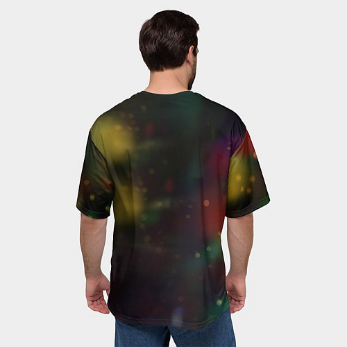 Мужская футболка оверсайз Новогодний котик с гирляндой / 3D-принт – фото 4