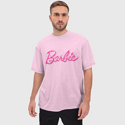 Футболка оверсайз мужская Барби - логотип на клетчатом фоне, цвет: 3D-принт — фото 2