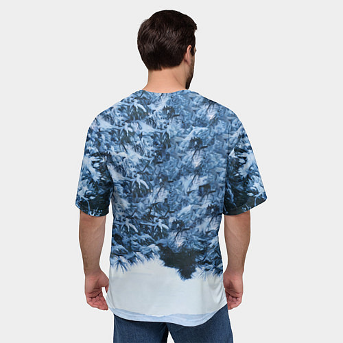 Мужская футболка оверсайз Новогодняя ёлка в лесу / 3D-принт – фото 4