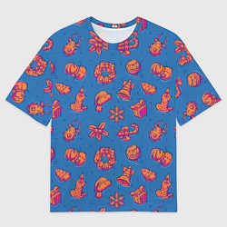 Футболка оверсайз мужская Новогоднее настроение: красно-синий, цвет: 3D-принт