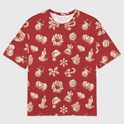 Футболка оверсайз мужская Новогоднее настроение: красно-молочный, цвет: 3D-принт