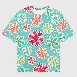 Футболка оверсайз мужская Весёлые снежинки, цвет: 3D-принт
