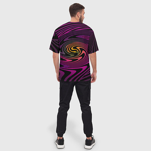 Мужская футболка оверсайз Бордово черный абстрактный узор спираль / 3D-принт – фото 4