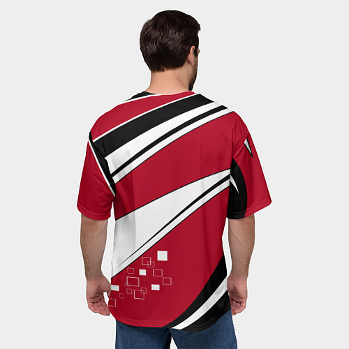 Мужская футболка оверсайз Красно черная абстракция на белом спорт / 3D-принт – фото 4