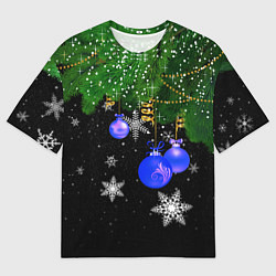 Футболка оверсайз мужская Новогодние шарики, цвет: 3D-принт