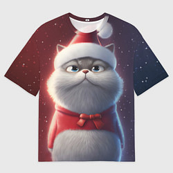 Футболка оверсайз мужская Новогодний кот в шапке, цвет: 3D-принт