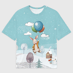 Мужская футболка оверсайз Зайка на воздушных шариках