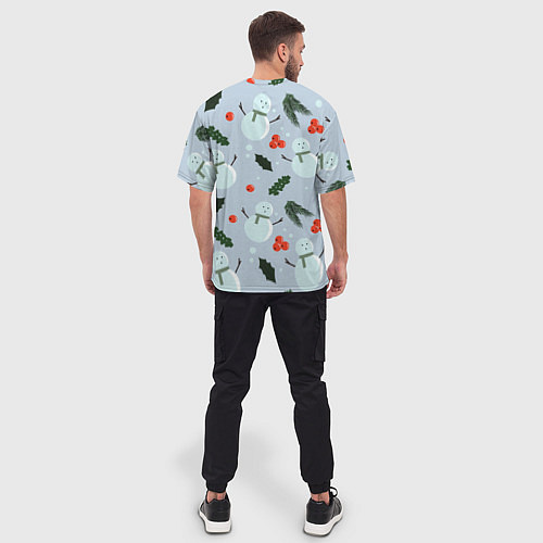 Мужская футболка оверсайз Снеговики и ягодки / 3D-принт – фото 4