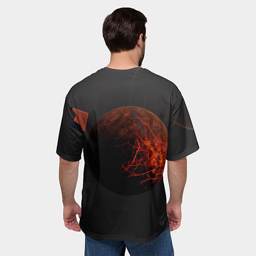 Мужская футболка оверсайз Планета и кубы в тёмной абстракции / 3D-принт – фото 4