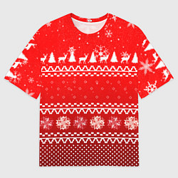 Футболка оверсайз мужская Узор с оленями и ёлками, цвет: 3D-принт